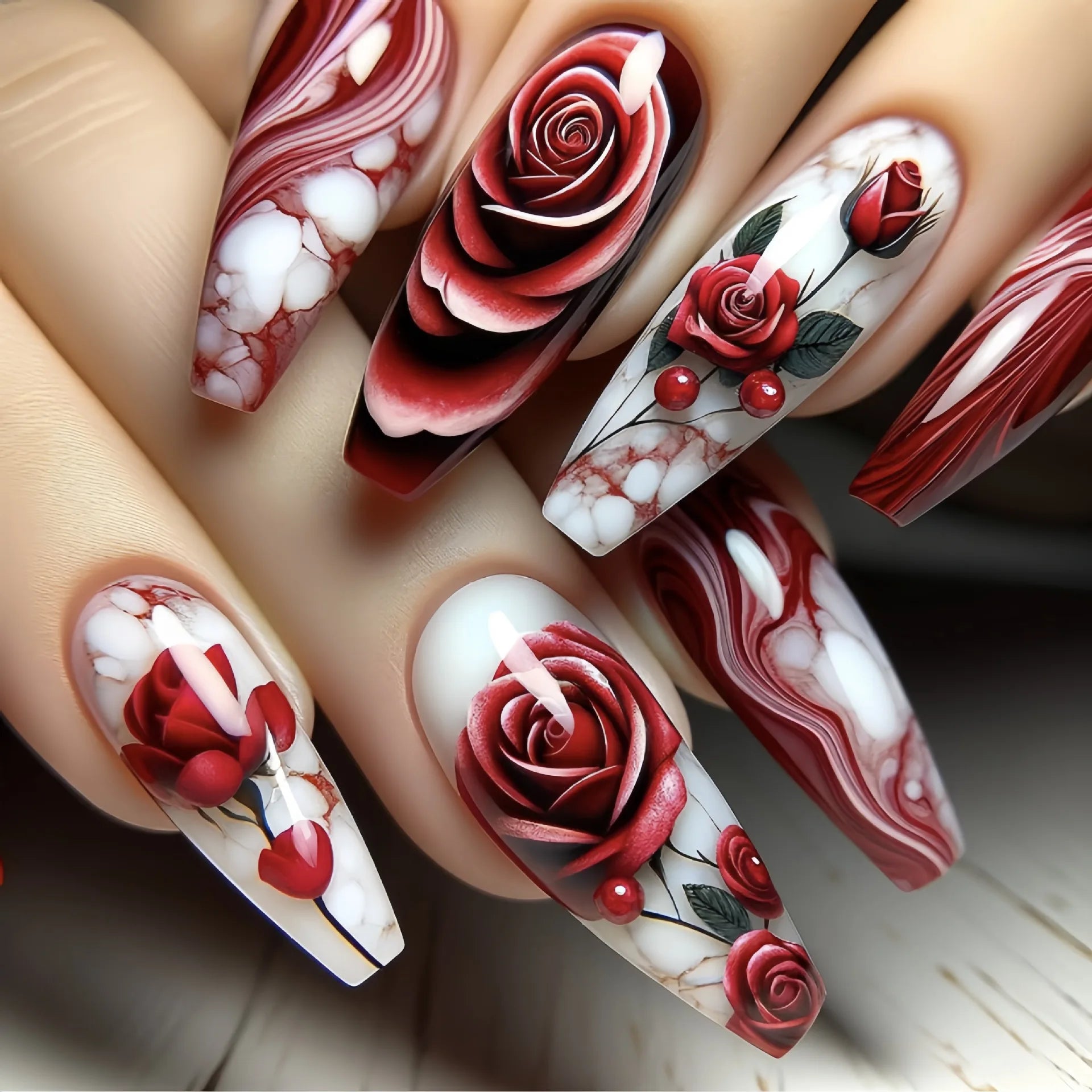 24pcs/set fake nails short middle ballet square nail tips Dreamy colors flowers clouds forest design press on false nails art 1612