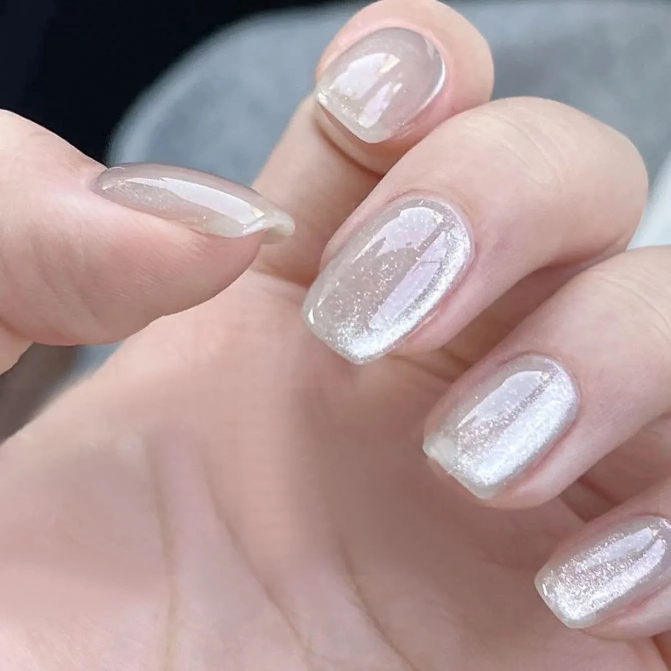 24pcs/set short square fake nails cat eyes glitter pink green purple yellow nude nail tips faux ongles press on false nail art 01