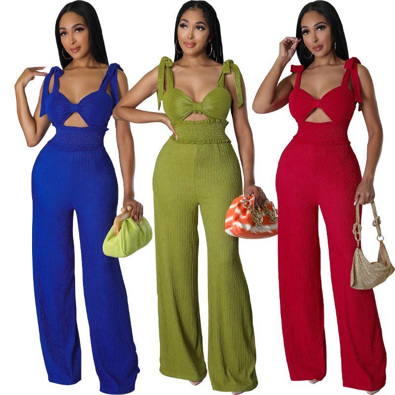 Zabrina 2024 Summer Casual One Piece Jumpsuits For Women Solid Sleeveless Lace Up Backless Pants Street Trendy Female Overalls