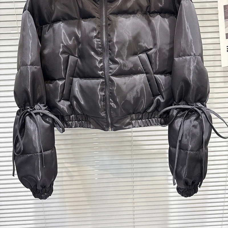 Winter New Street Fashion Solid Color Hooded Warm Jacket For Women Versatile Zipper Cotton-padded Coat Female 11A07489