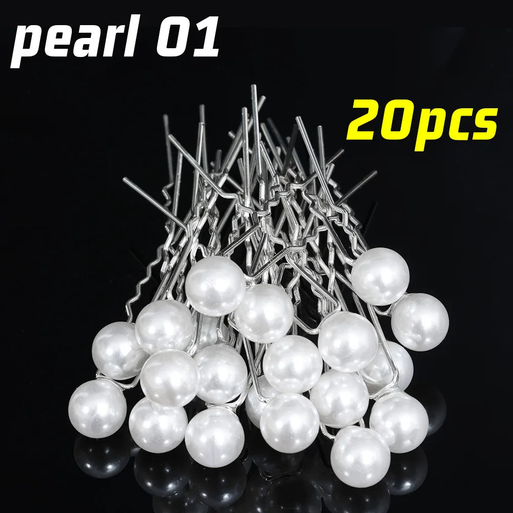 20pcs Pearl Crystal Hairpin Elegant Wedding Bridal U-shaped Metal Hair Comb Forks for Women Hairstyle Clips Jewelry Accessories Pearl 01