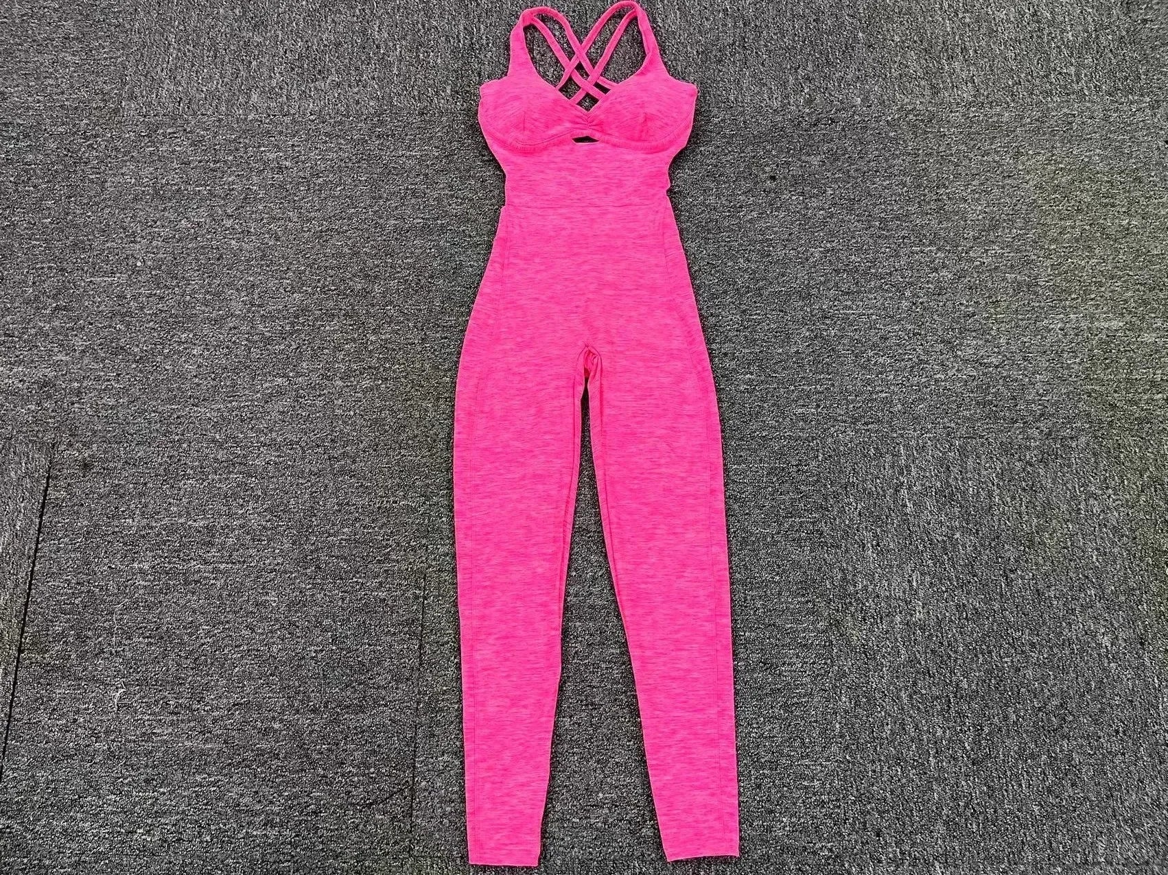 Sporty Jumpsuit Women Sportwear Push Up Gym Set Women Fitness Overalls Lycra Sport Outfit for Woman Sportswear Yoga Clothes PINK pink