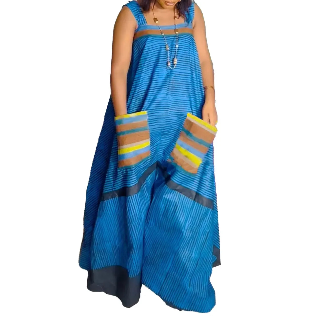 Women Striped Wide Leg Straight Strap Tank Wide Leg Haren Sleeveless Jumpsuit 2024 Street Playsuit One Piece Suit Romper Blue