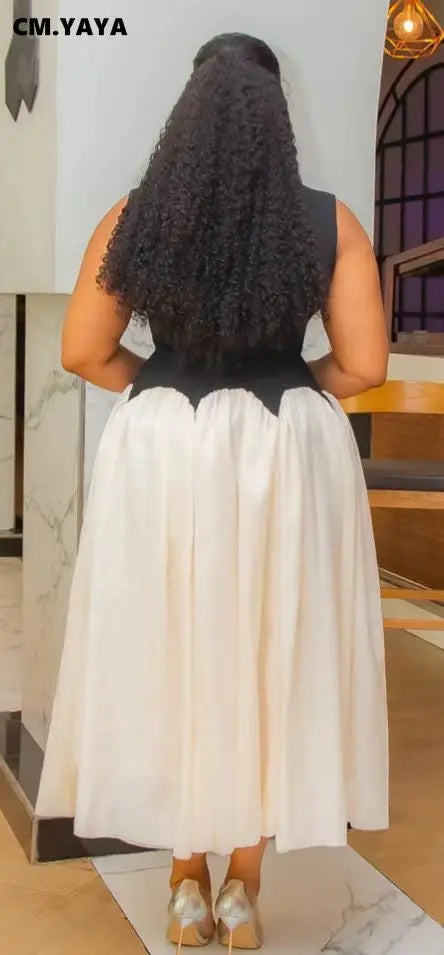 Summer Elegant Sleeveless Sweet O-Neck Patchwork Long Women Dress Beach Party Evening Sexy Pleated Big Swing Dresses