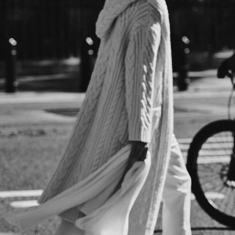 ZA-2024 new autumn and winter women's hooded eight-strand knitted jacket fashionable long cardigan jacket