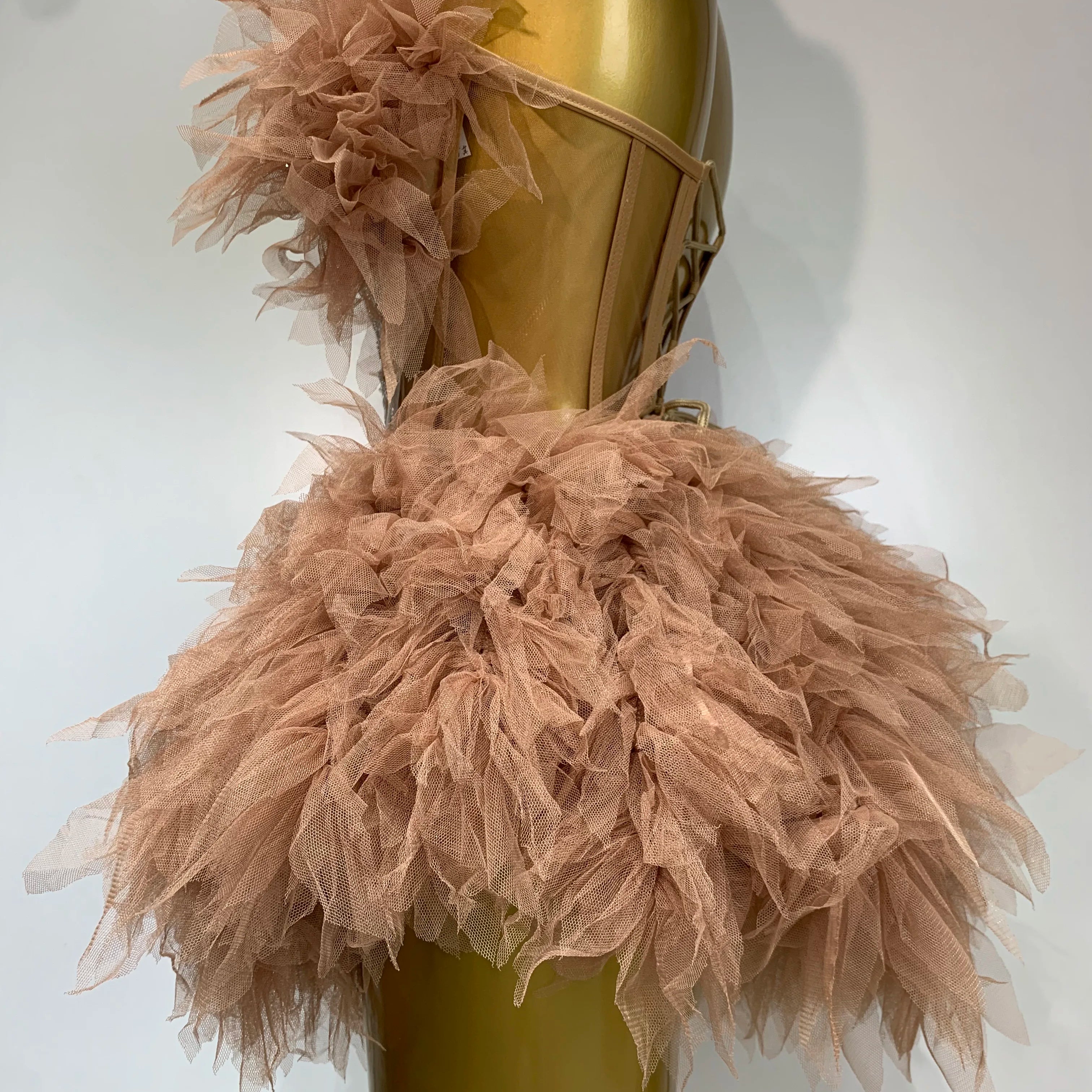 Women Sexy Strapless Two Pieces Set Prom Gown Mini Dress Celebrate Nightclub Party Performance Costume Singer Stage Wear