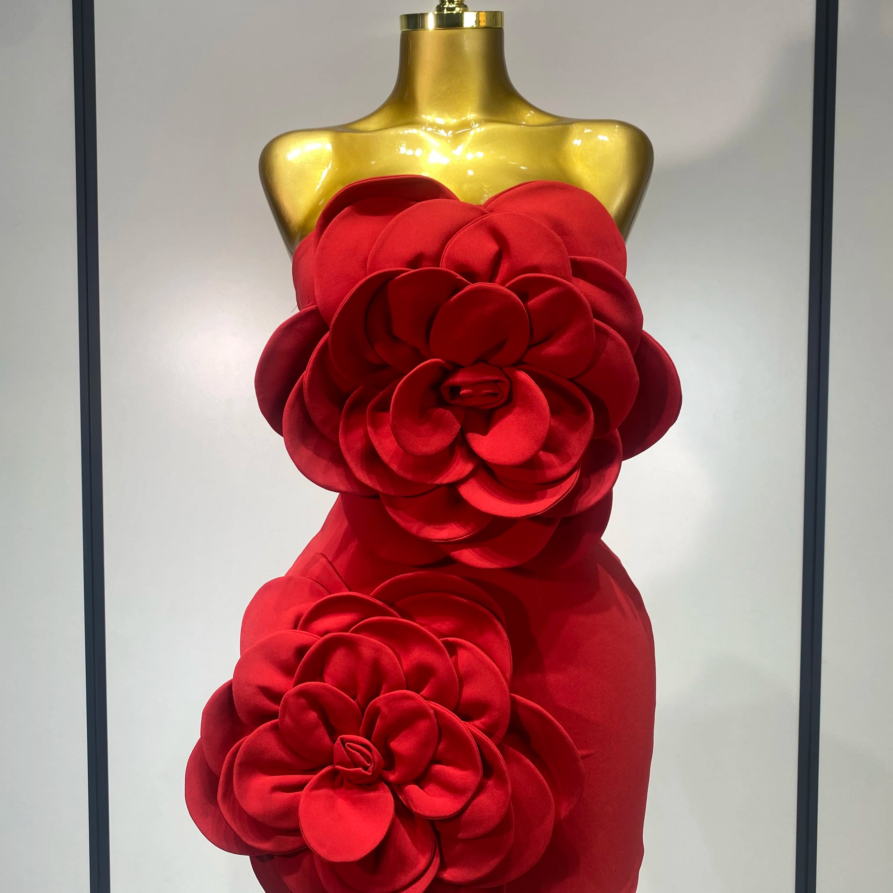 Women Sexy Strapless Backless Flower Red Mini Bodycon Dress 2025 Celebirty Elegant Evening Club Party Luxury Birthday Dresses Red