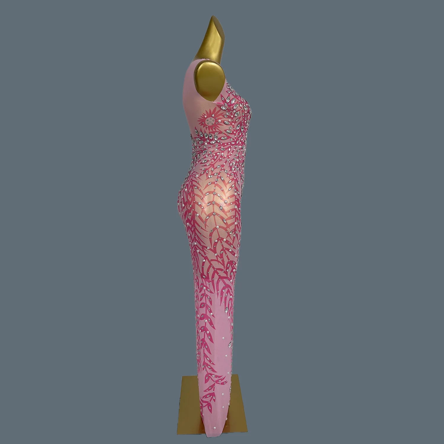 Women Luxury Sheer Mesh Pink Prom Dress Glitter Diamonds Long Evening Dress Birthday Party High-end Gown Banquet Robe Fenzhu