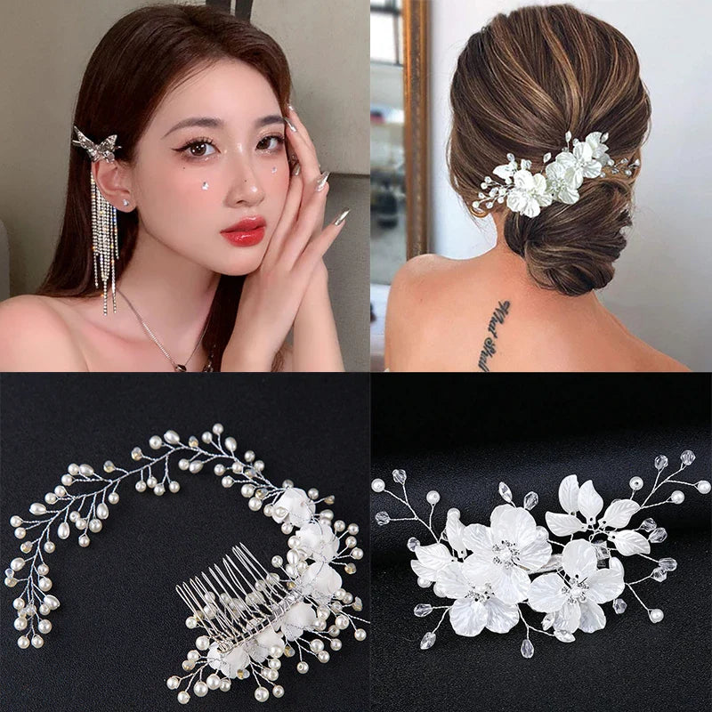 Crystal Pearl Wedding Hair Combs Hair Accessories for Bridal Hair Clips Pin Accessories Jewelry Handmade Women Head Ornaments