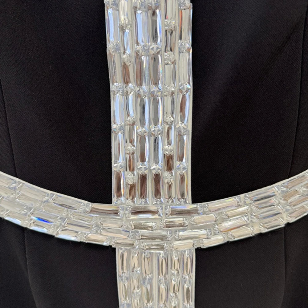 Solid Spliced Bead Elegant Dresses for Women V Neck Short Sleeves High Waist Patchwork Split Long Dress Female New