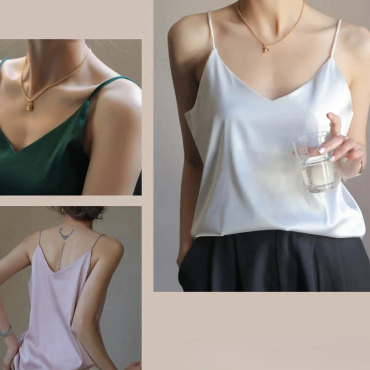 Grey Camisoles for Women Acetate SATIN Loose Summer Spaghetti Strap Tank Top Solid V-neck Fashion Sexy Backless Tanks & Camis