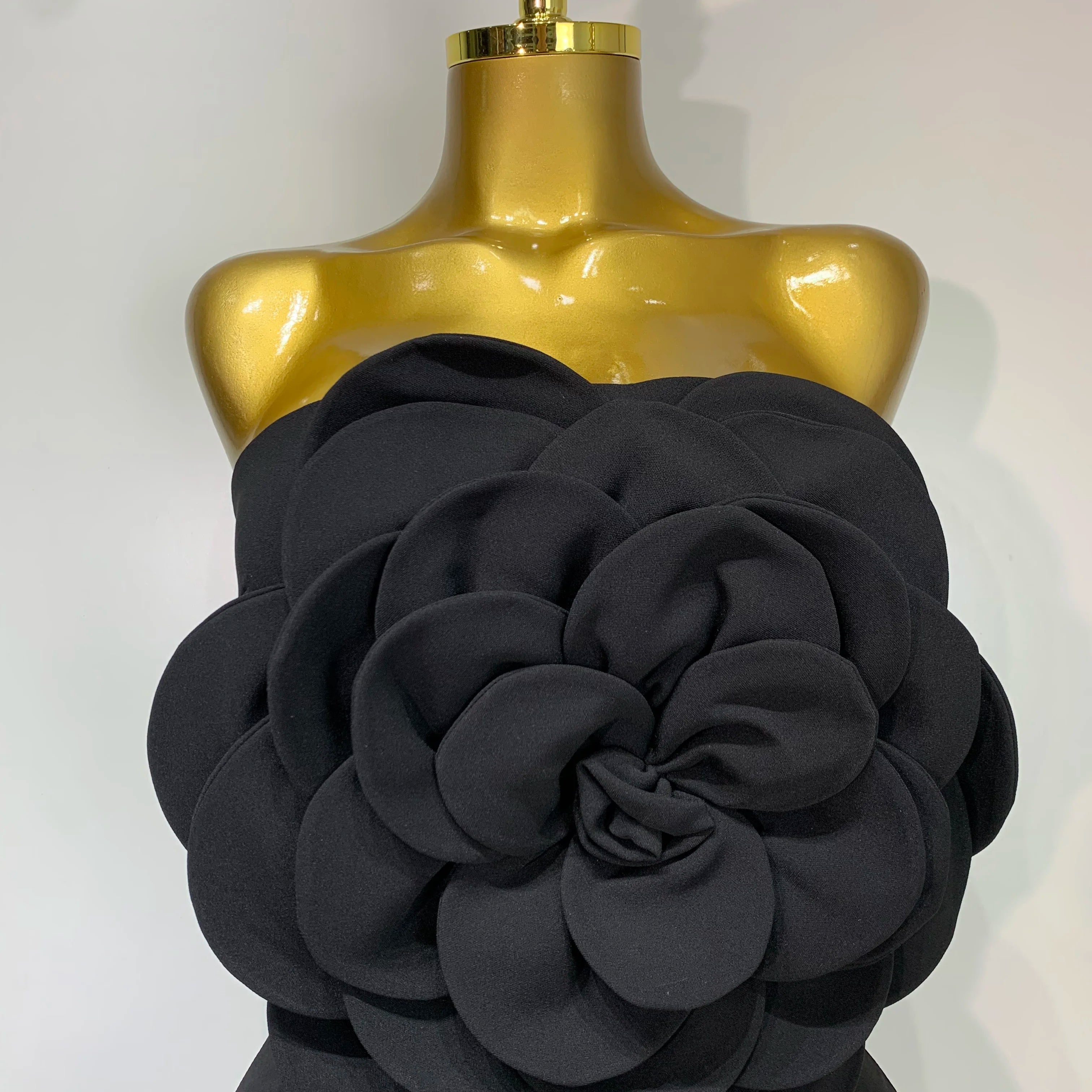 Women Sexy Strapless Backless Flower Black Mini Bodycon Dress 2025 Celebrity Elegant Evening Club Party Outfit Birthday Dresses