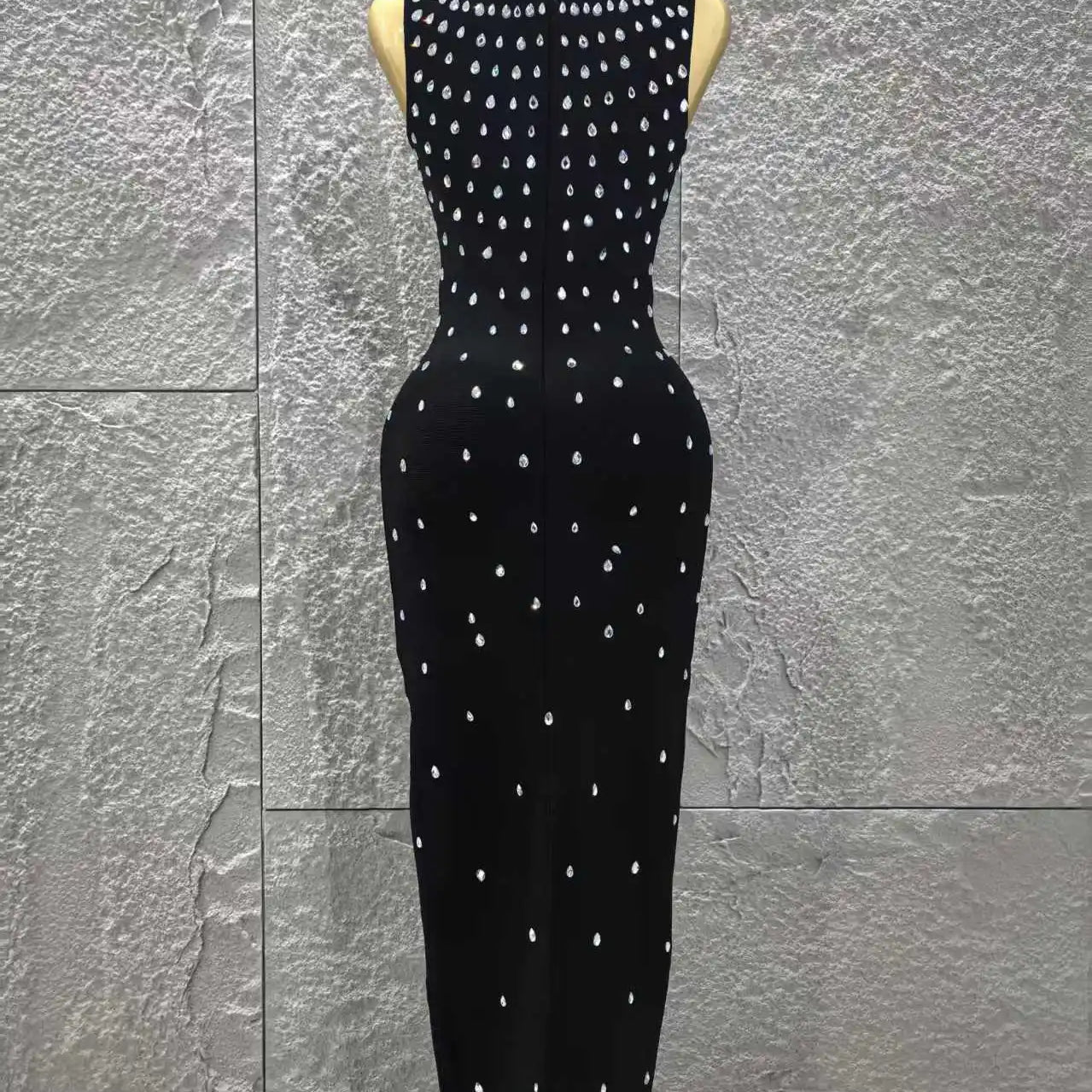 Women Sleeveless Sexy O-Neck Shinning Crystal Bodycon Long Bandage Dress Celebrity Red Carpet Evening Party Outfit