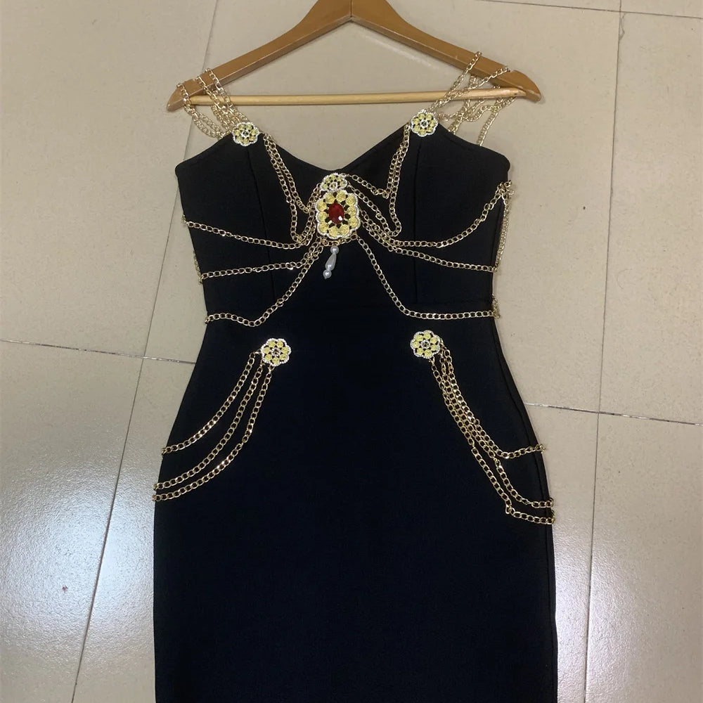 Black White Color Ladies HL Bandage Dress Strap Sexy Rayon Bodycon Long Dress Celebrity Fashion Red Carpet Dress High Quality black mini dress