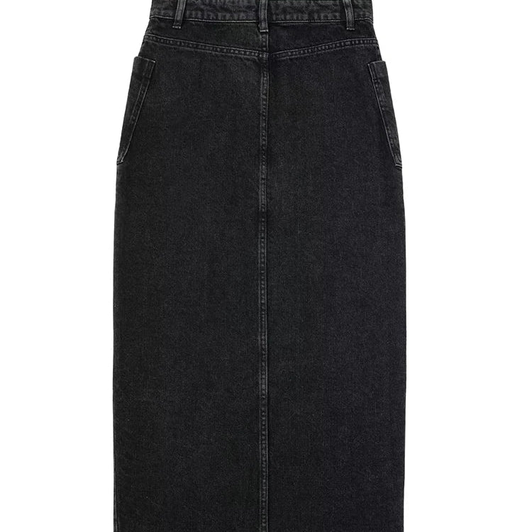TRAF Fashion Midi Skirt Vintage Streetwear Skirts Women's High Waist Black Denim Skirt Woman Slit Jean Long Skirts For Women