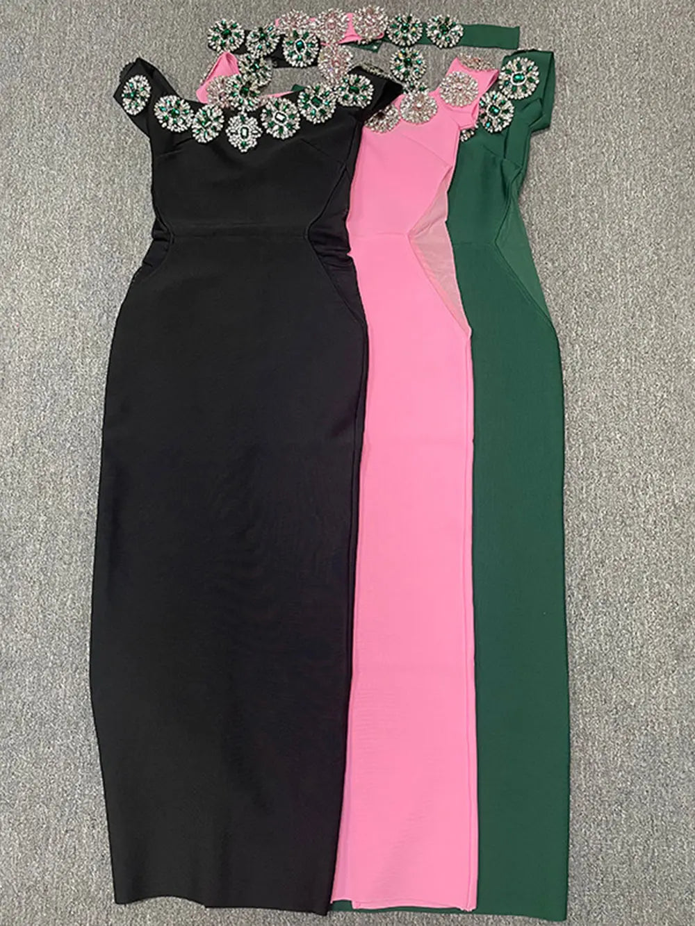 2024 Heavy Industry Beaded Women Sexy Bandage Dress Hanging Neck Style Card Shoulder Sleeve Bodycon Off Back Long Dress Vestidos