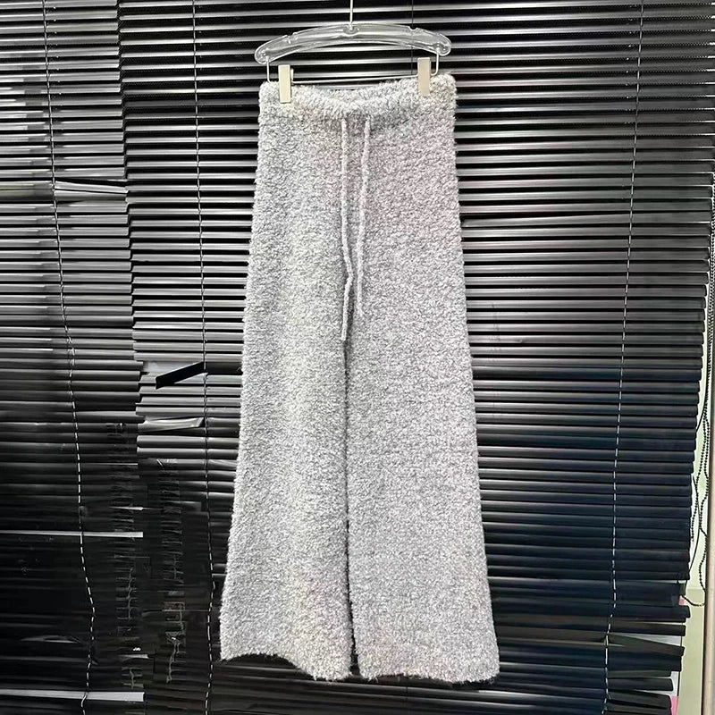 Autumn Winter New Niche Design Lazy Style Fashion Loose Soft Hooded Sweater For Women Elastic Waist Pants 11A07783 only Grey Trousers