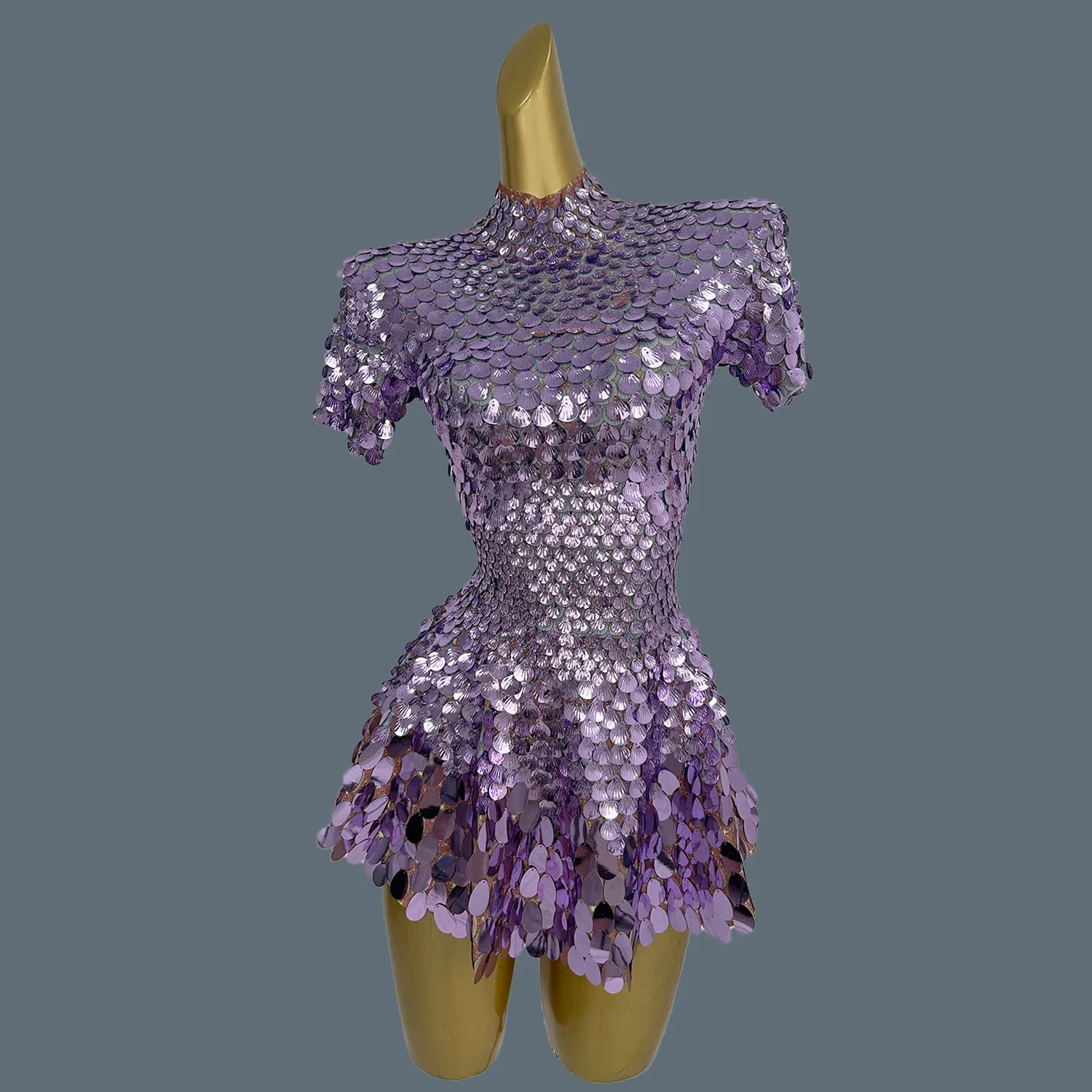 Sexy Nightclub Leotard Shining Lovely Sequins Mini Dress Costume Celebrate Dress Women Bodysuit Birthday Silver Dresses Jinsique PURPLE One Size