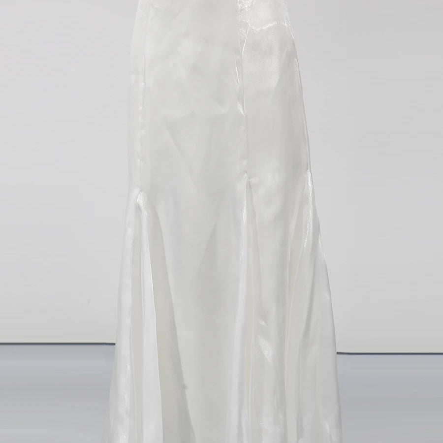 Spliced Petal Two Piece Sets for Women V Neck Long Sleeve Patchwork Lace Up Top High Wasit Skirt Elegant Set Female