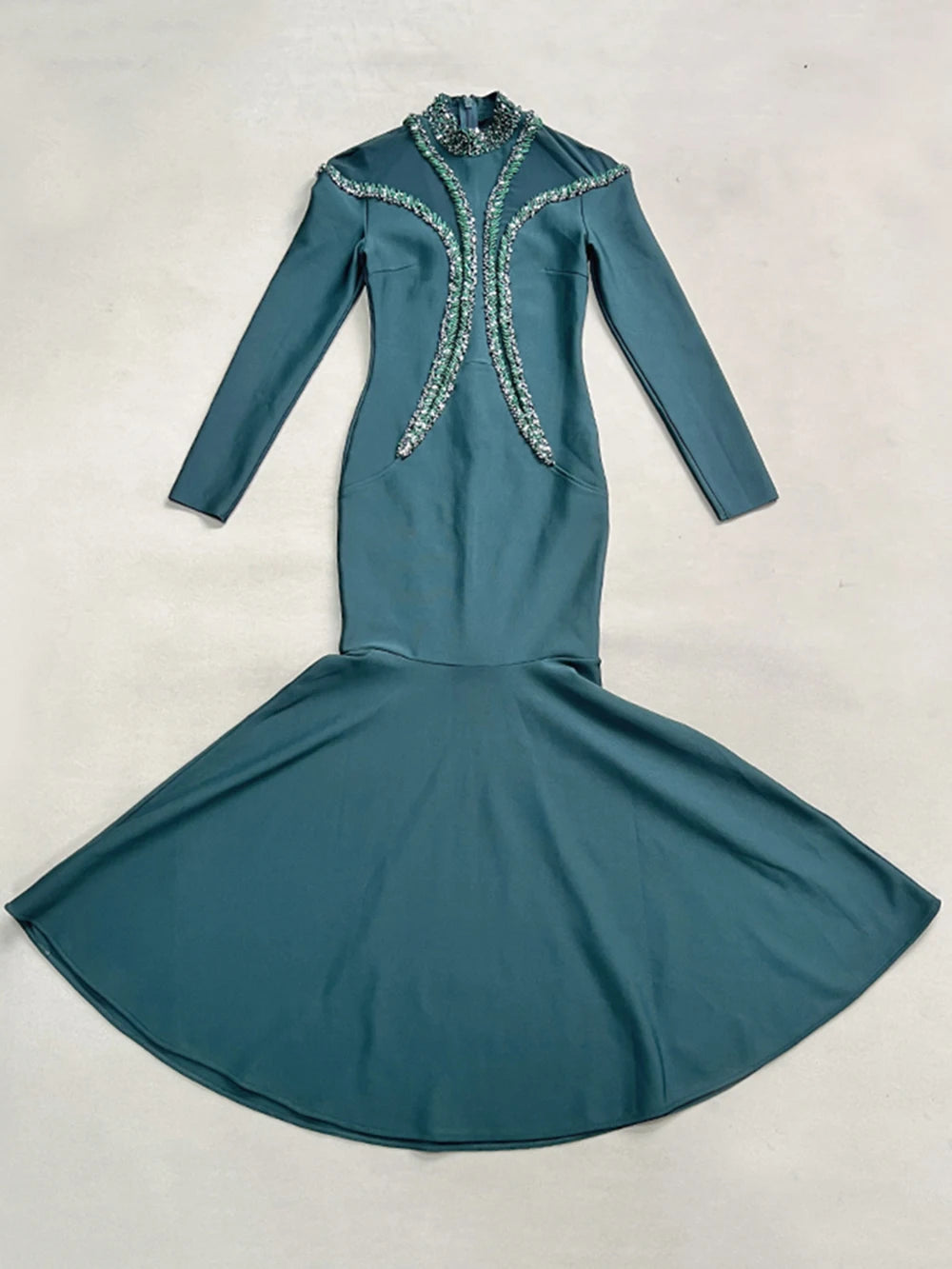 Newest Fashion 2025 Designer Party Vestido Women'S Diamonds Mesh Long Sleeves Bodycon Mermaid Long Maxi Dress