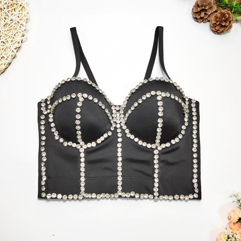 Streetwear Diamonds Denim Vest Female Bra Sleeveless Backless Sexy Summer Tank Tops For Women Camisole Y3851 3 black