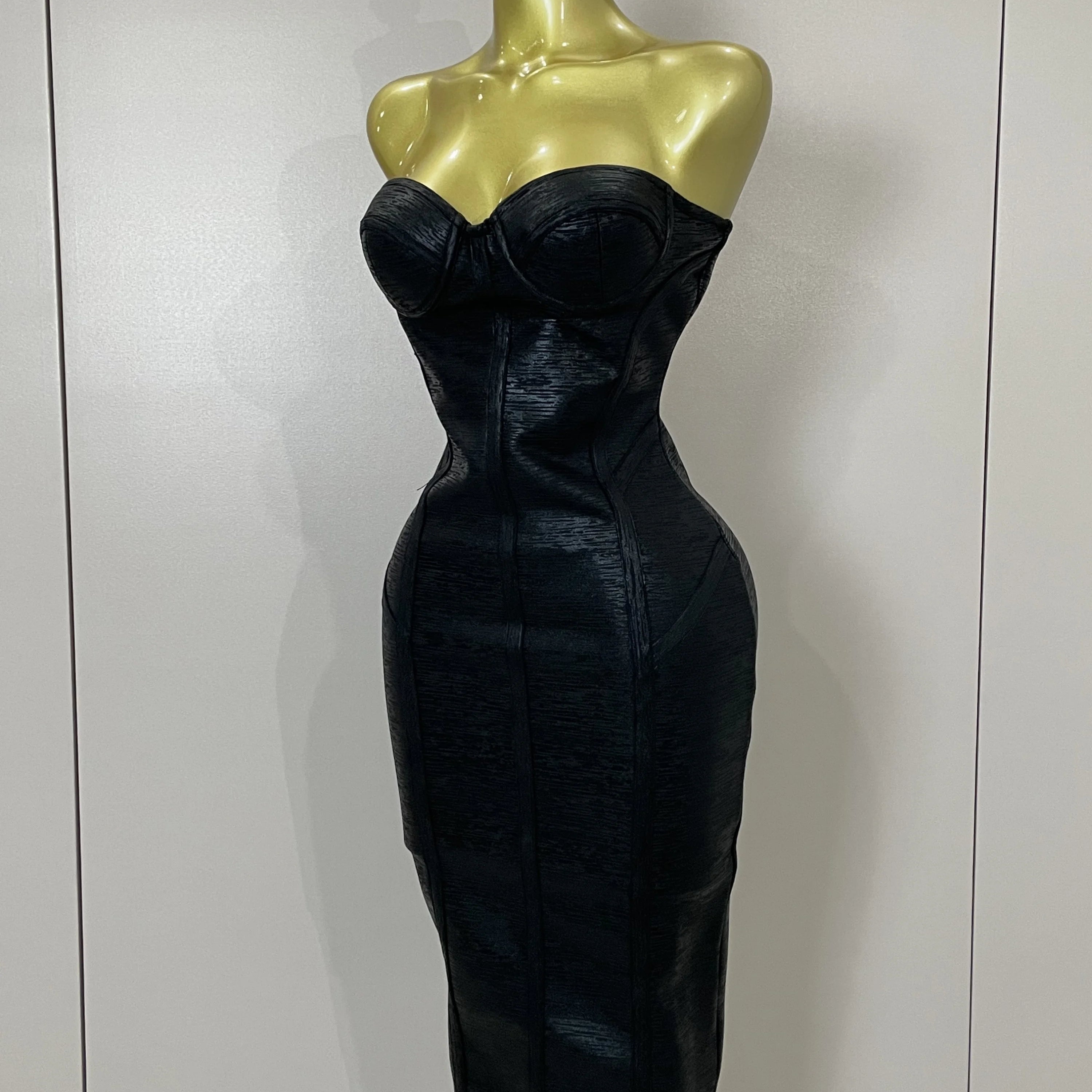 Sexy Strapless Gold Black Foil Color Bodycon Bandage Dress 2025New Women Fashion Celebrate Evening Party Luxury Birthday Dresses