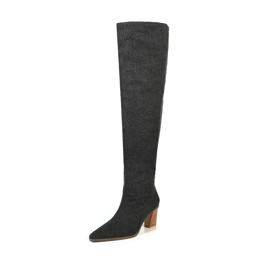 QUTAA 2024 Autumn Winter New Women Knee High Boots Thick High Heels Elegant Office Lady High Boots Shoes Woman Size 34-39 Black