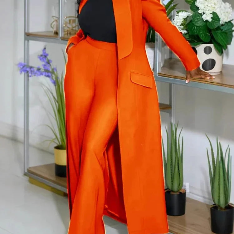 CM.YAYA Women's Set Full Sleeve X-Long Blazer Coat+ Long Pant Suit 2025 Spring Streetwear Two 2 Piece Set Africa OL Work Outfits