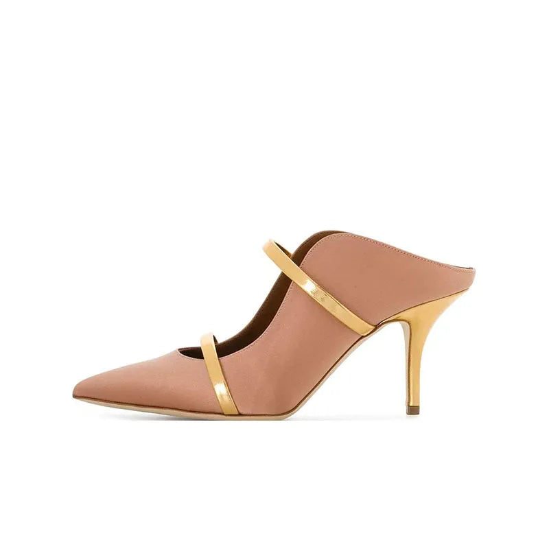 Silver Strappy Heeled Sandals Shallow Pointed Toe Heels Slip On Luxury Designer Shoes Sandalias De Mujer Zapatillas Summer 2025 as picture 3