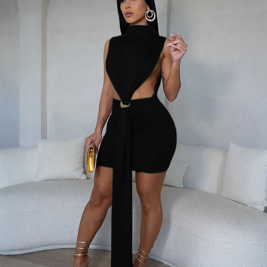 Women O-neck Ruched Stacked Bodycon Midi Mini Dress 2025 Summer Birthday Evening Party Club Vestidos Sexy Chic Dresses