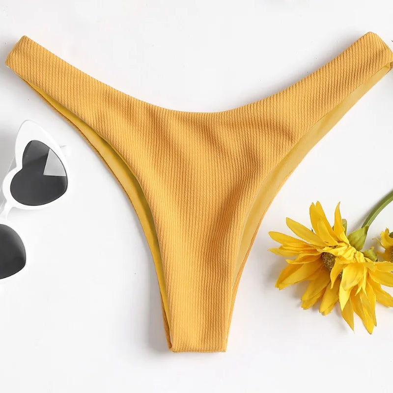 Swimsuit New Summer Women Bikini Sexy Swimwear Set Packwork Brazilian Bathing Beachwear Swimming Bathing Suit Women Yellow Bottom