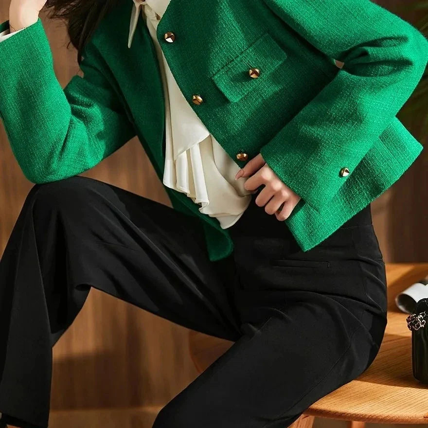 Spring Autumn Women's Blazers 2024New Elegant Slim Cropped Streetwear Green Suit Coat Fashion Ladies Jackets Outwear Female Tops
