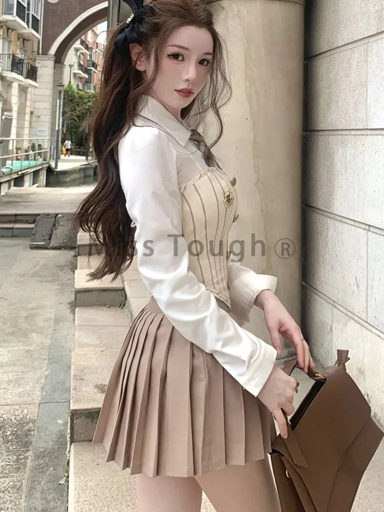 Sweet Elegant 3 Piece Set Women Korean Fashion Party Mini Skirt Set Female Vintage Designer Pleated Skirt Suit 2024 Autumn New