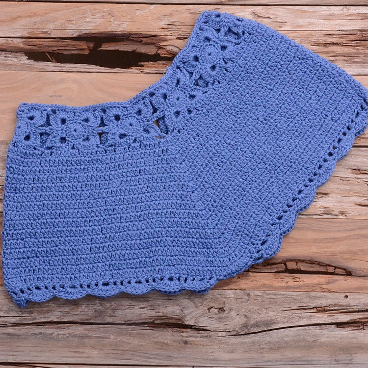 Bikini 2022 knitting Swimsuit Crochet Bikini Bohemia Style Off Shoulder High Neck Bathing Beach Bikinis Handmade Crochet Bikini Blue Bottom