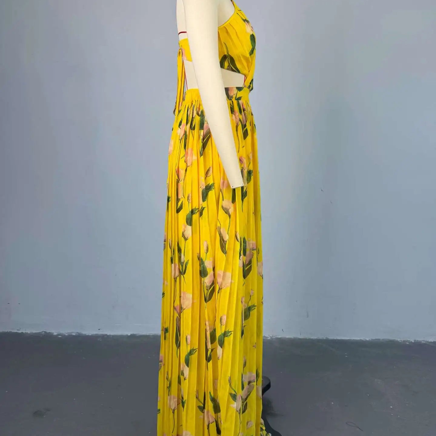 Elegant Floral Print Sleeveless Sweet Strapless Floor-Length Long Women Dress Beach Party Birthday Sexy Pleated Dresses