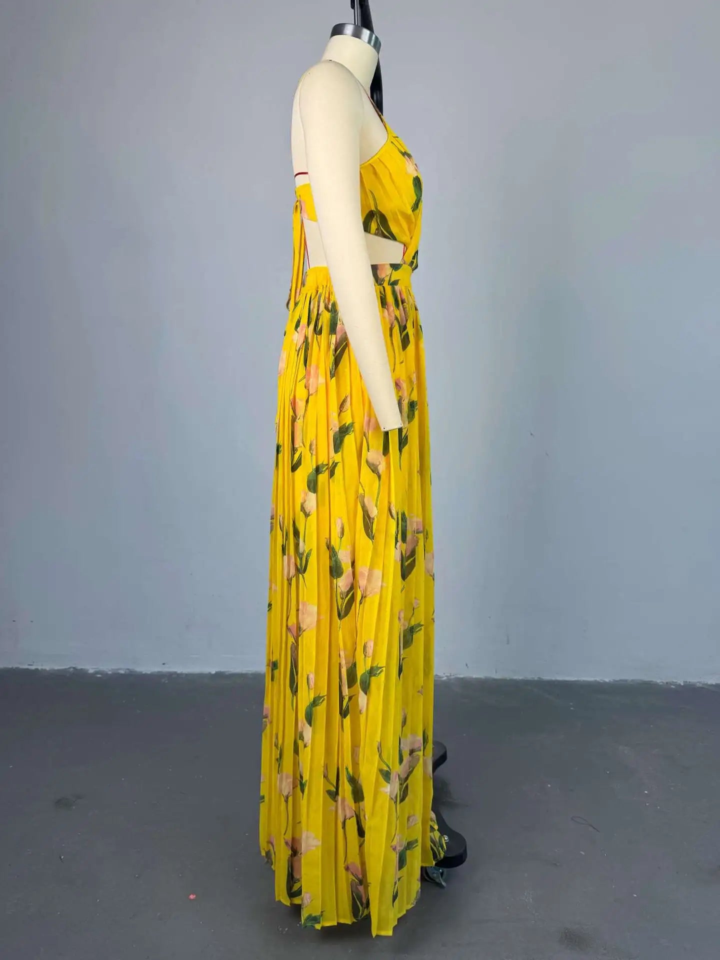 Elegant Floral Print Sleeveless Sweet Strapless Floor-Length Long Women Dress Beach Party Birthday Sexy Pleated Dresses