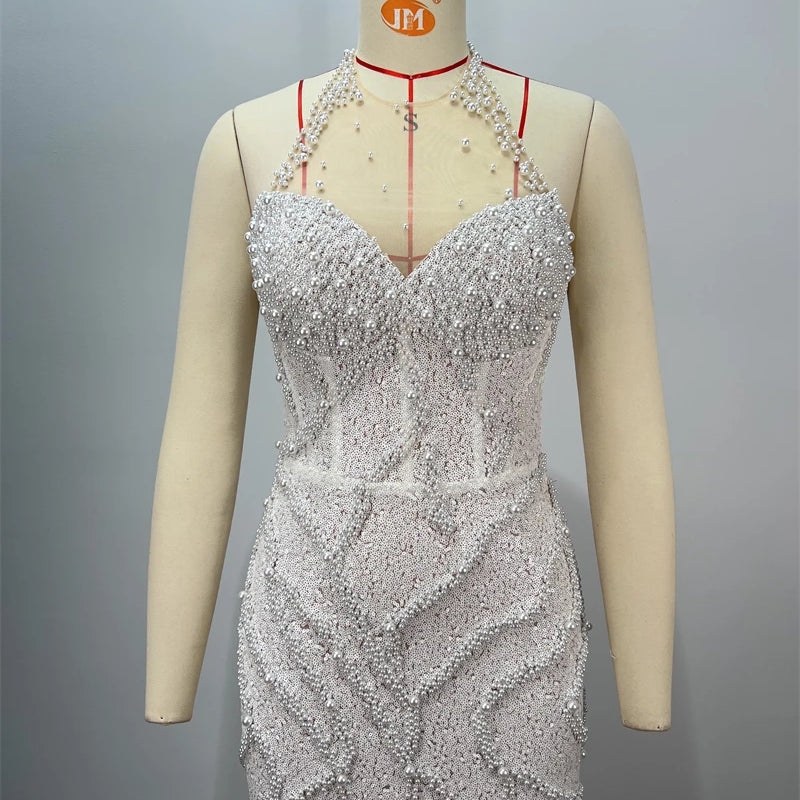 2025 New Pink Sequins Sexy High Slit Strapless Long Dress Graceful Woman Wedding Party Dress Red Carpet Goddess Vestido