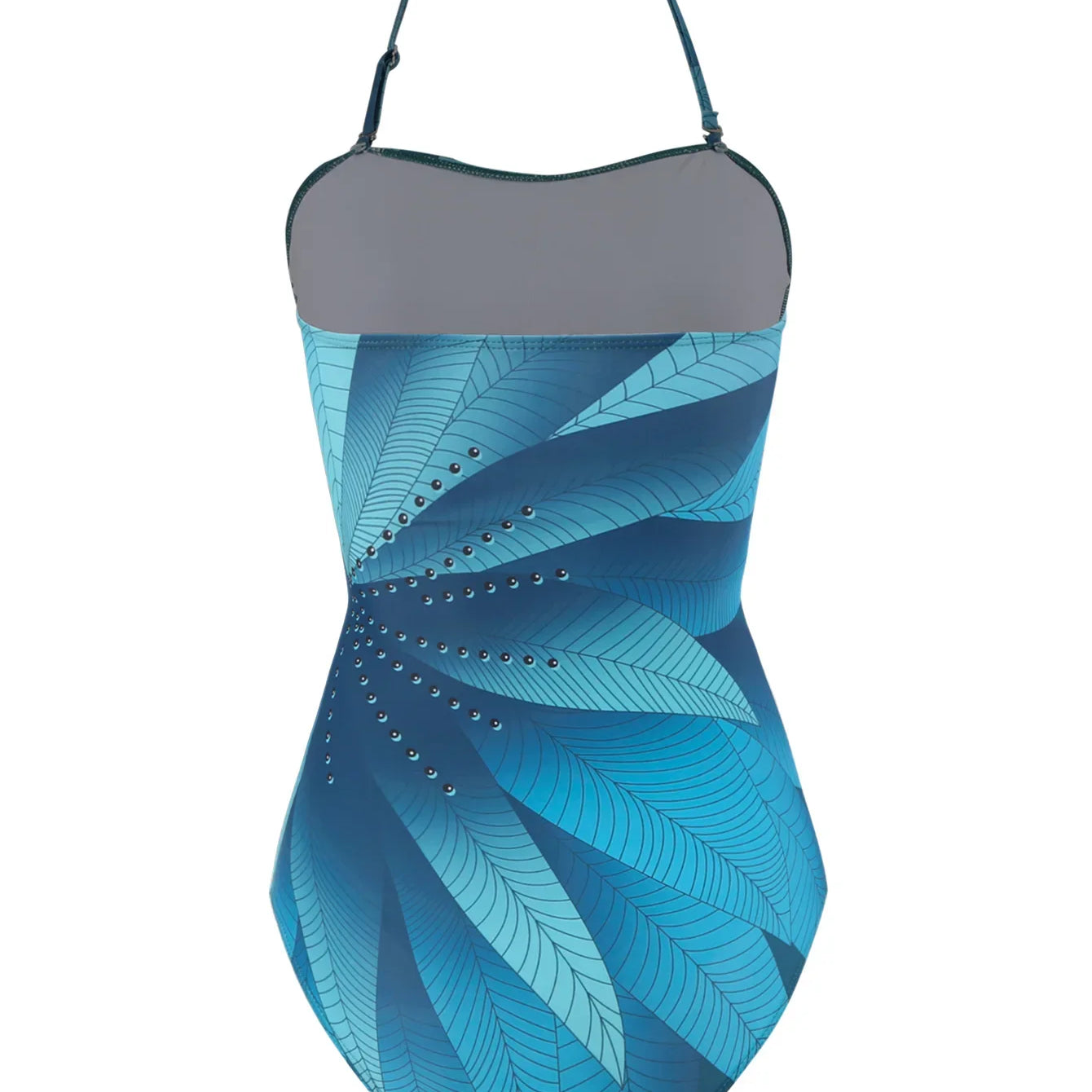 Elegant Blue Leaf Printed One Piece Swimsuit Woman Fashion High Waisted Hanging Neck Swimwear French Covered Belly Bikini