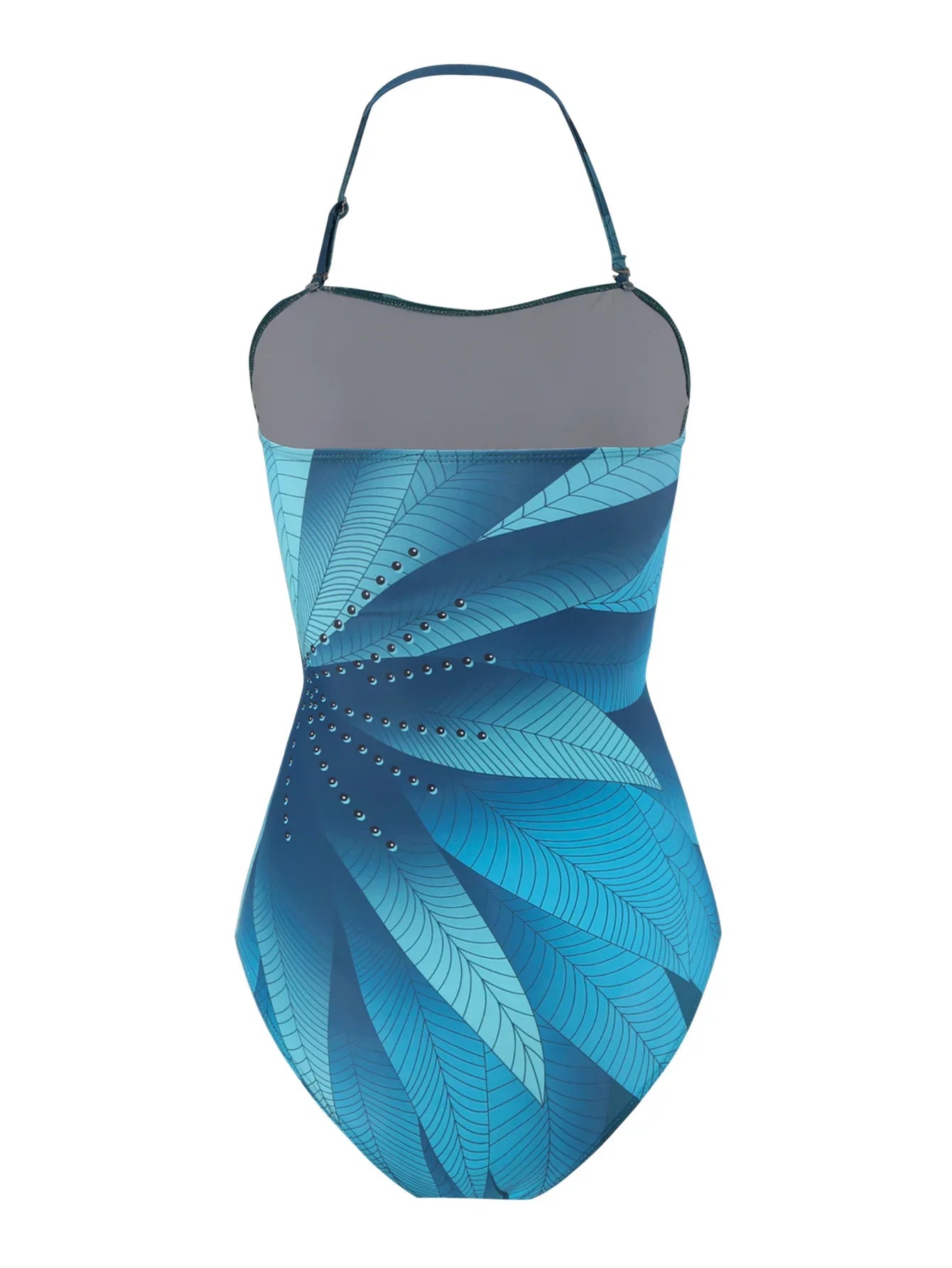 Elegant Blue Leaf Printed One Piece Swimsuit Woman Fashion High Waisted Hanging Neck Swimwear French Covered Belly Bikini