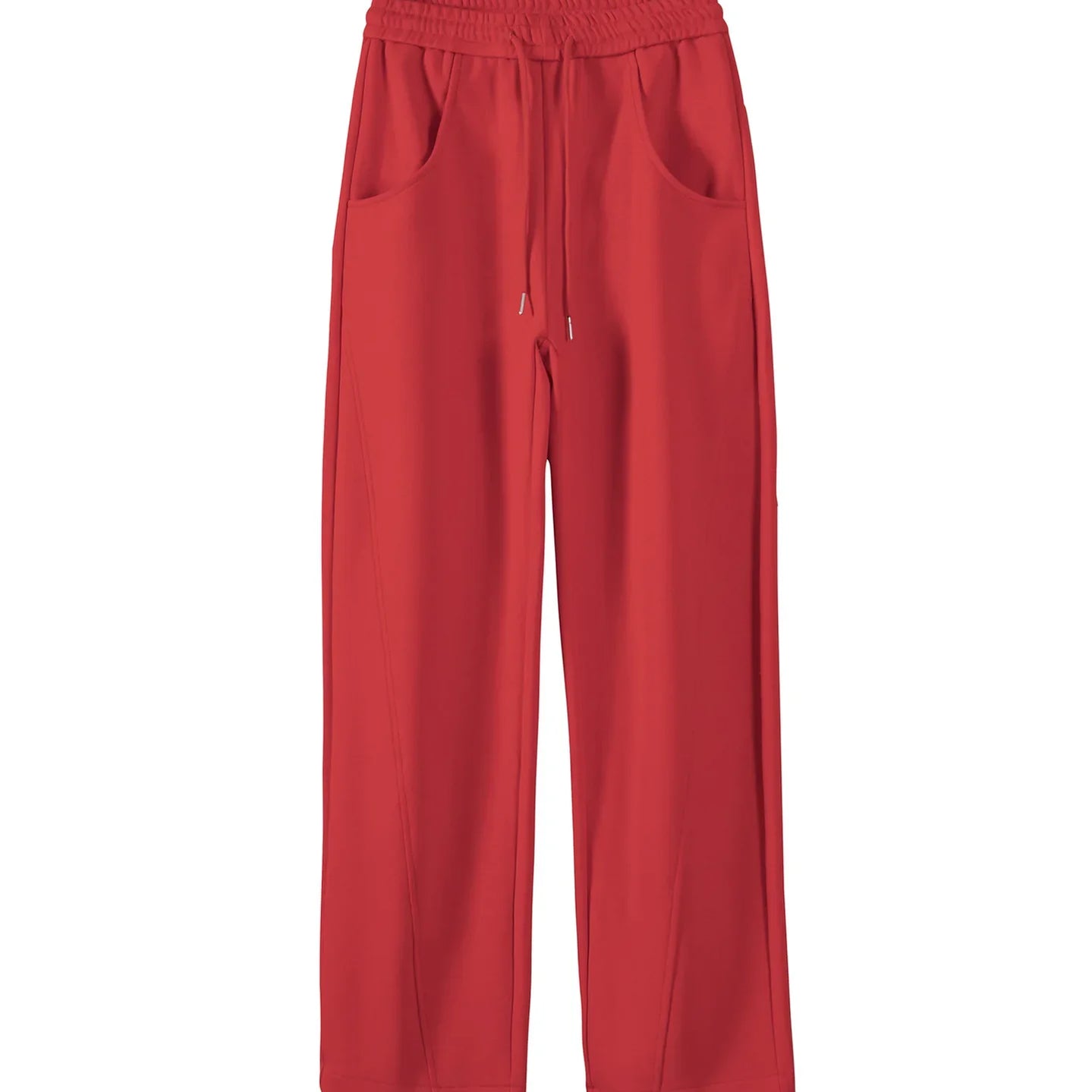 Leisure sanitary pants, feminine temperament, versatile for commuting, fashionable elastic waist pocket, straight tube Red