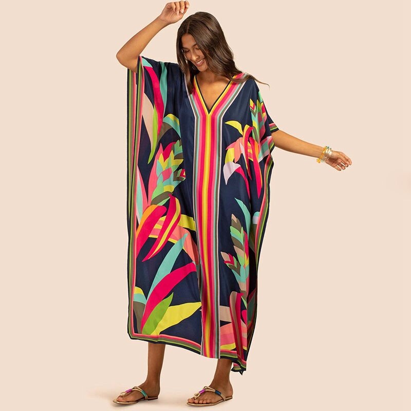 Printed Kaftans Beach Cover Up Seaside Maxi Bohemian Dresses Beachwear Pareo
