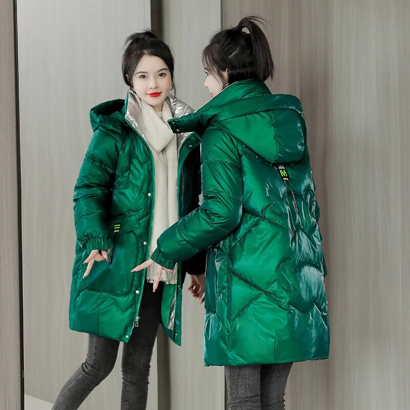 Women's Oversized Winter Coat 2024 New Mid-length Loose Jacket Ladies Elegant No-wash Parkas Korean Fashion Slim Clothes Green