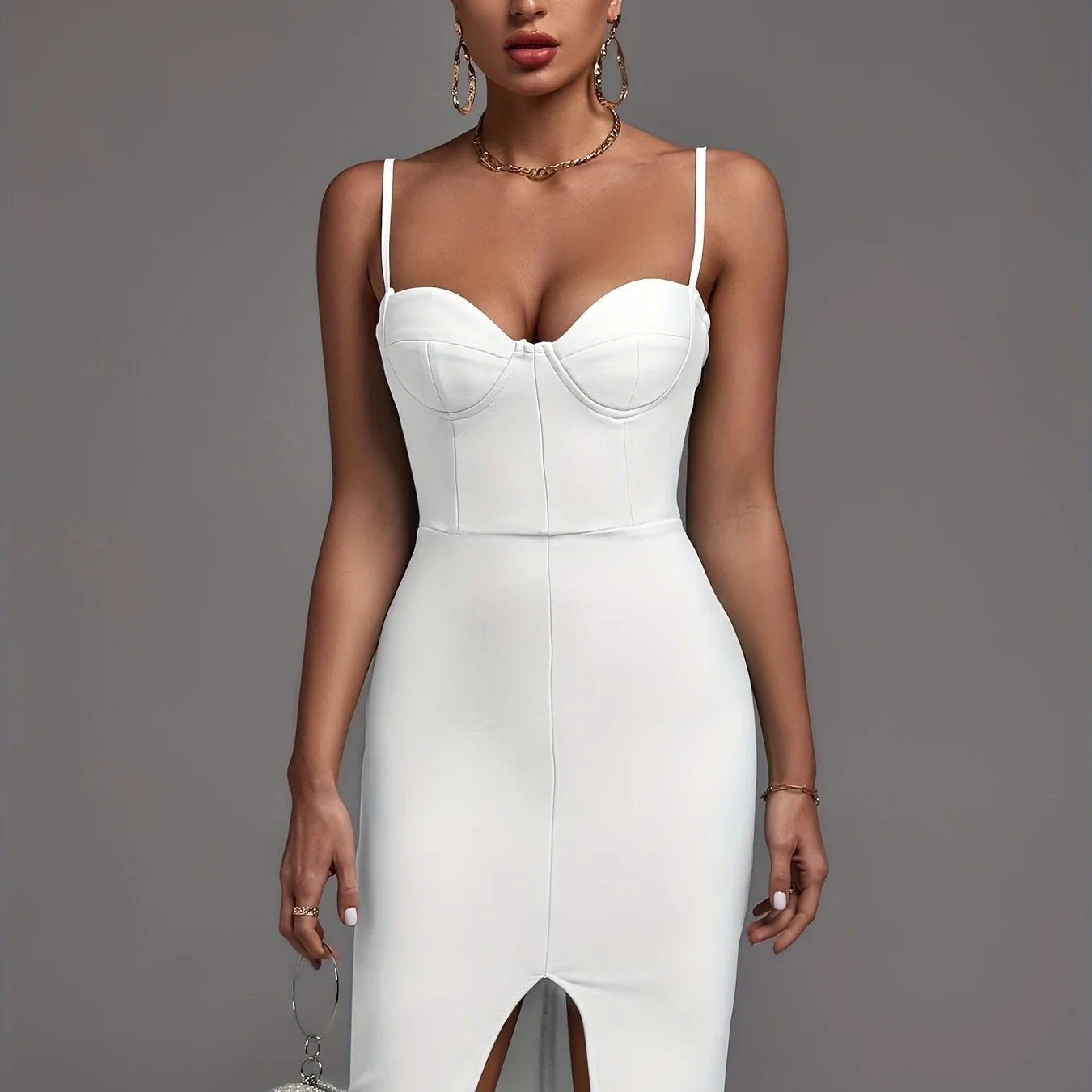 White Bandage Dress Women Party Dress Bodycon Elegant Sexy Spaghetti Strap Birthday Evening Club Outfits New Year Summer