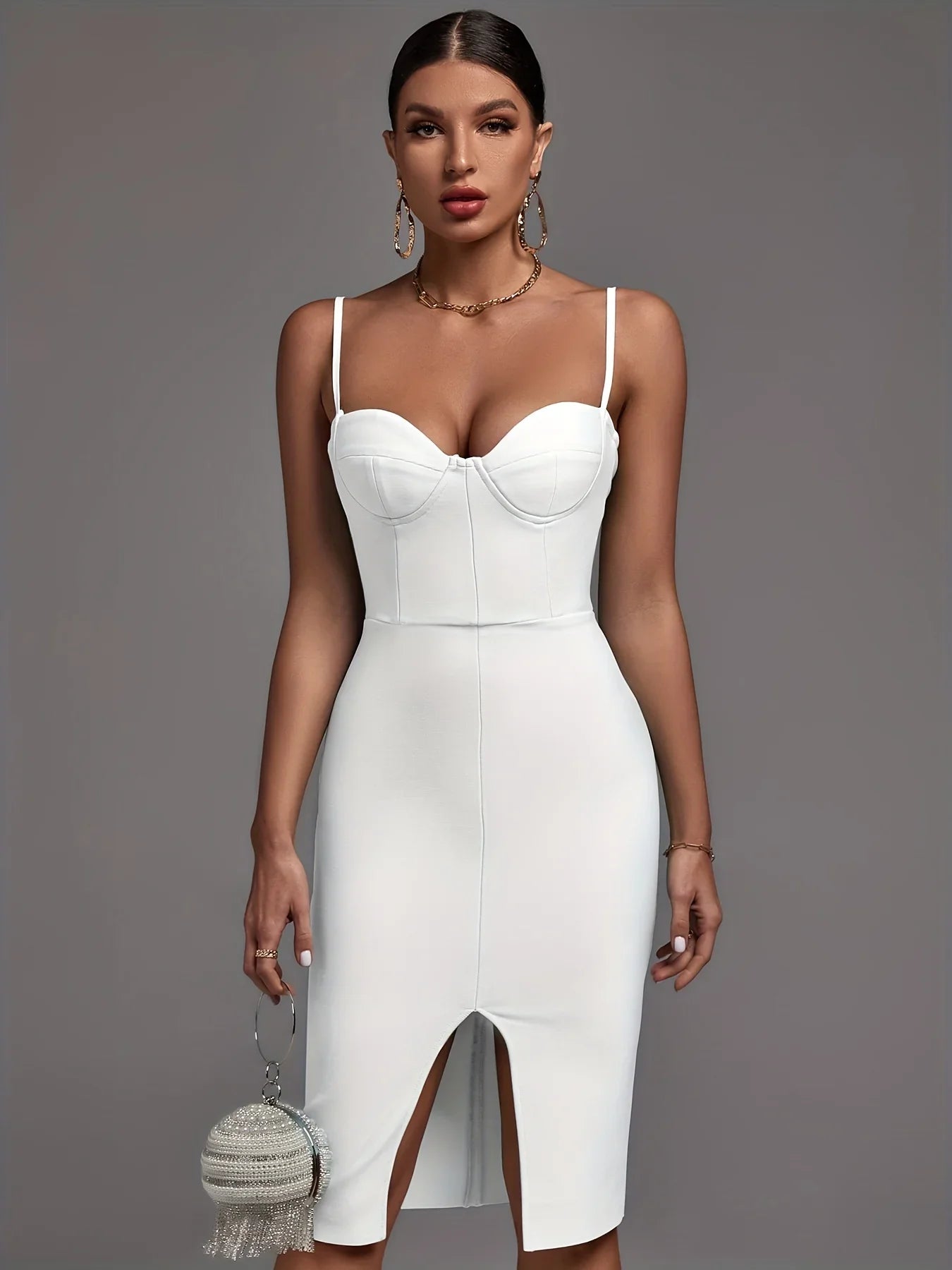 White Bandage Dress Women Party Dress Bodycon Elegant Sexy Spaghetti Strap Birthday Evening Club Outfits New Year Summer