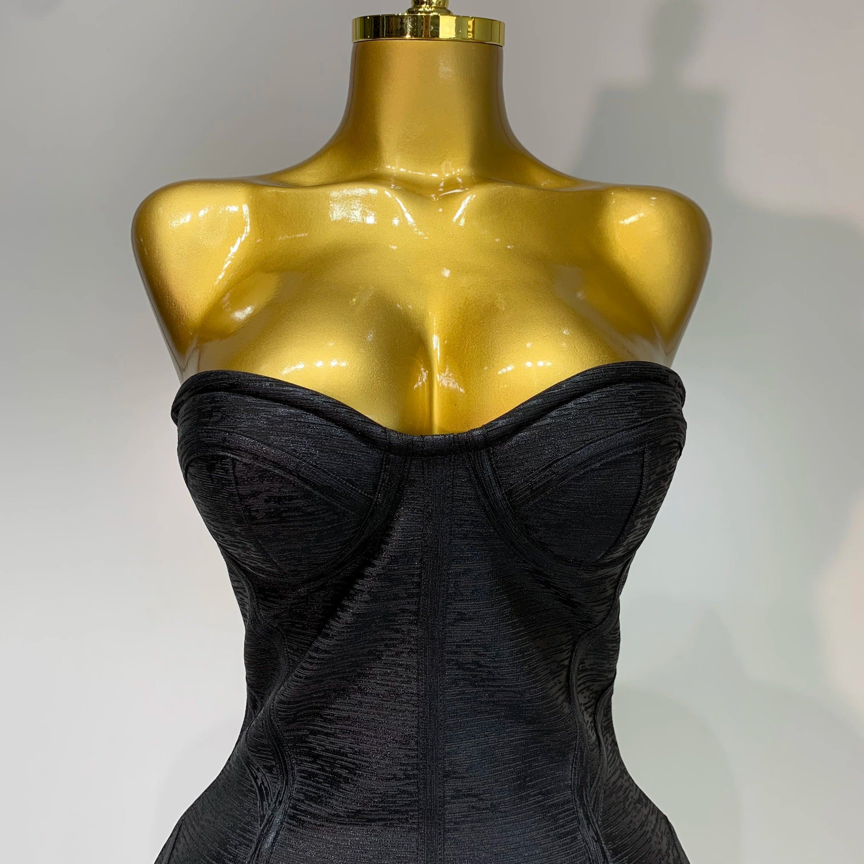 2025 New Women Sexy Strapless Black Foil Color Bodycon Bandage Dress Fashion Celebrate Evening Party Luxury Birthday Dresses