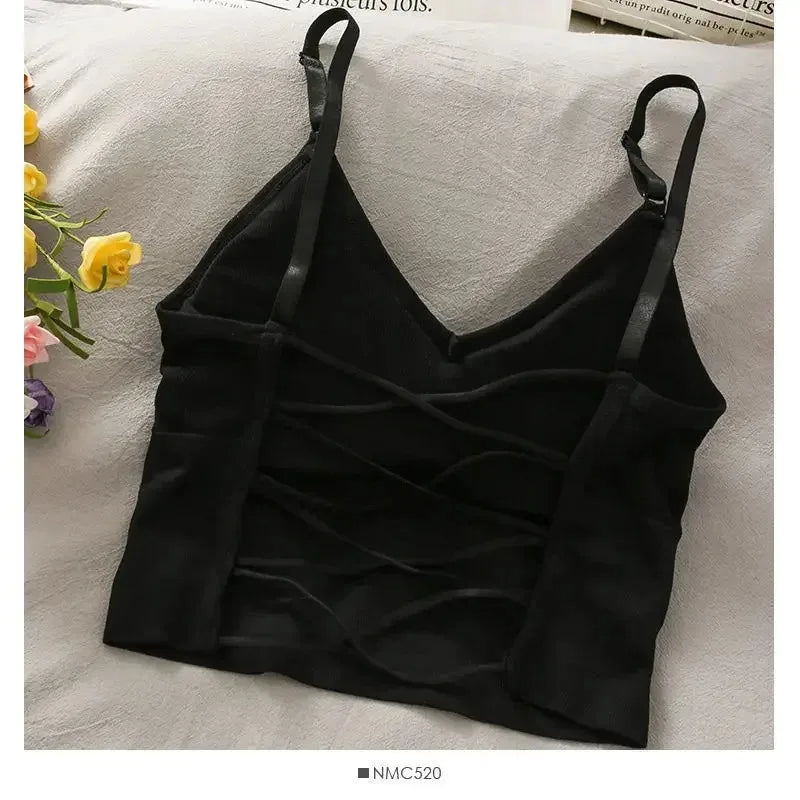 Womens Tops Sexy Tank Top Women Built in Bra Solid Color Camis for Women Crop Top Off Shoulder Sleeveless Camisole New black One Size