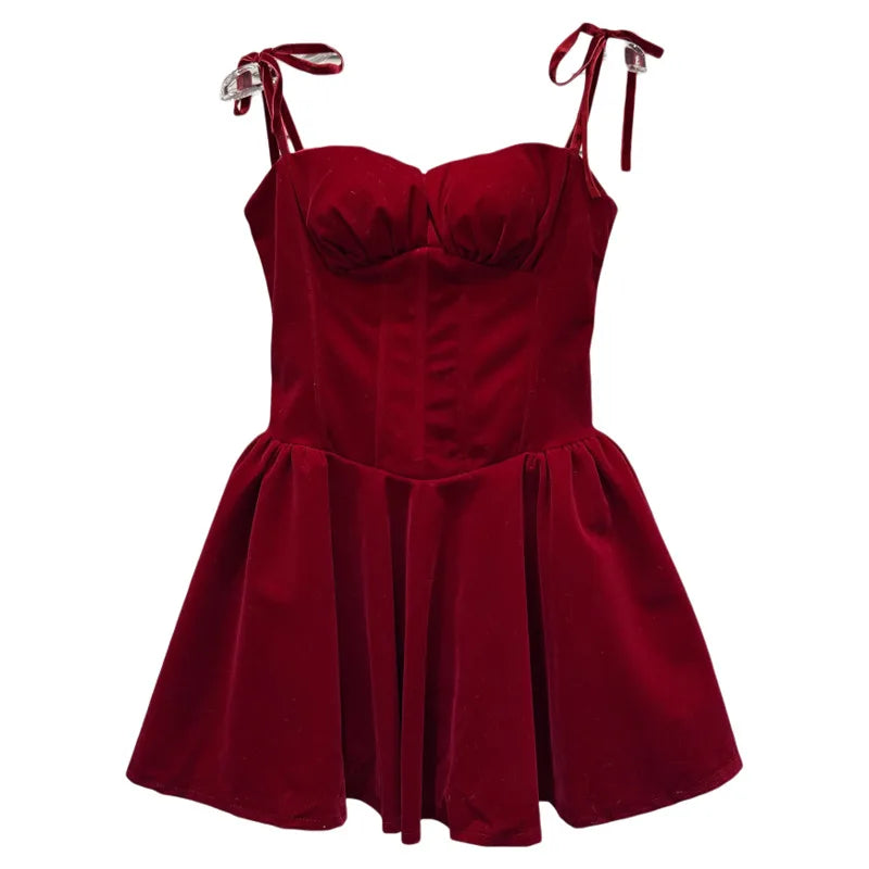 Winter New Elegant Fashion Bow Tie Velvet Waist-Cinching Strap Dress For Women Backless Dresses Female 11A07742