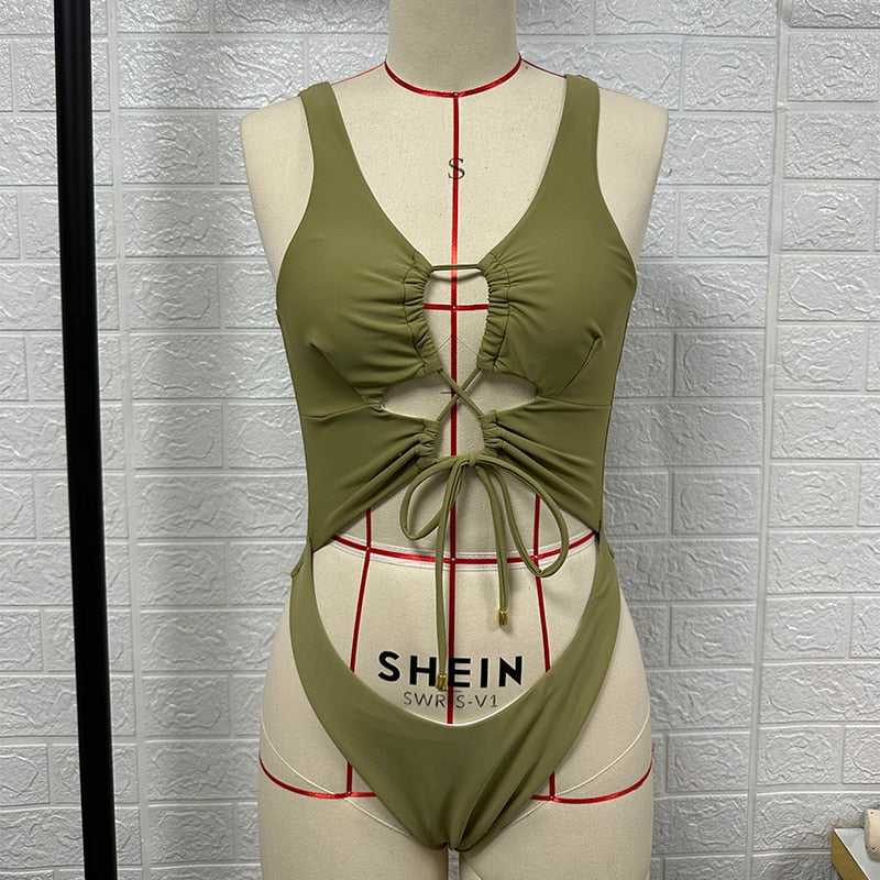 Swimsuit Sexy Bikini one Piece solid bikini swimsuit High Waist