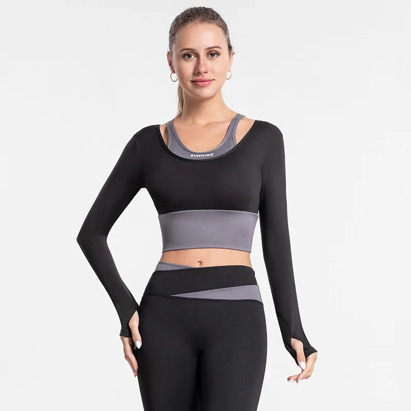 Autumn Winter High Waist Yoga Set Long Sleeve Fitness Vest with Pads Outfits Sportswear Women Sports Leggings Bra Gym Workout