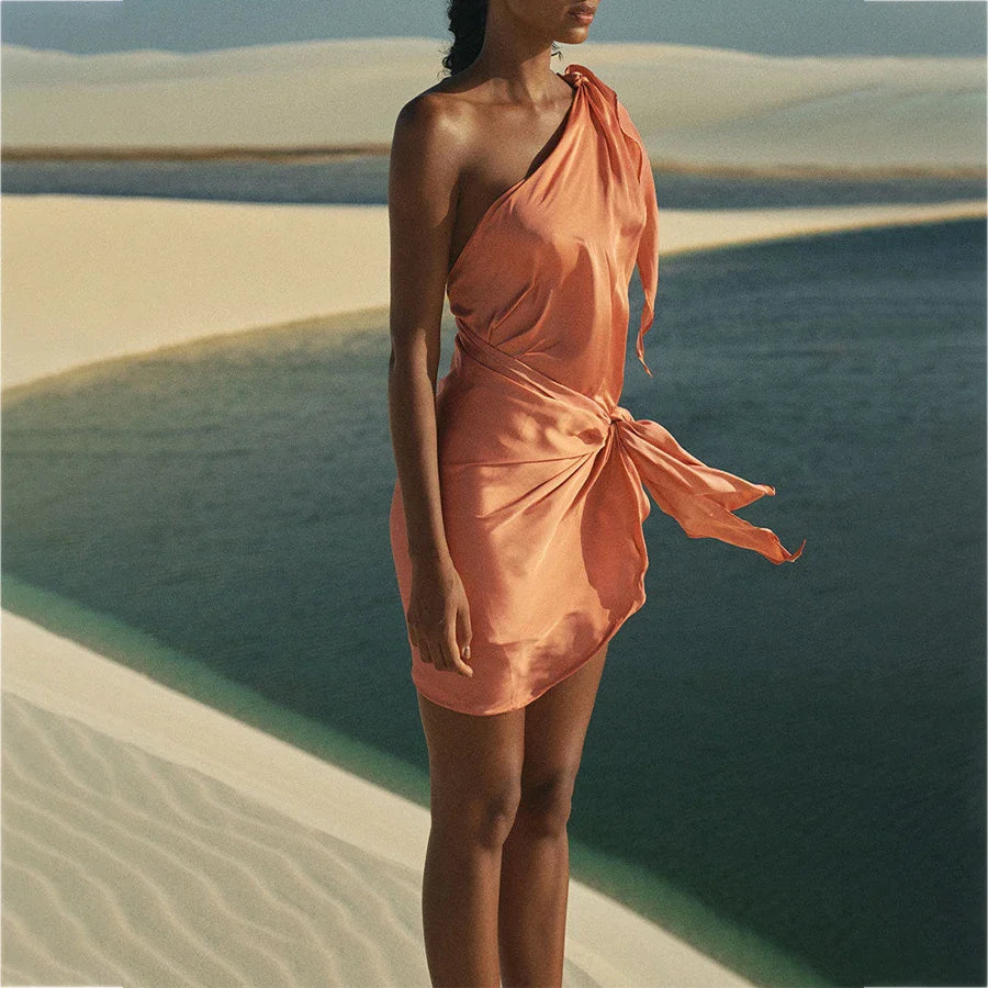 Women's One-Piece Swimsuit Solid Color One Shoulder Beach Dress Luxury Bikini Set Summer Vacation Bathing Suit Beachwear 2024